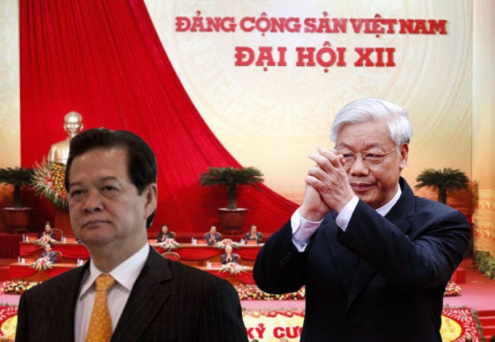 Nguyễn Tấn Dũng và Nguyễn Phú Trọng trong kỳ đại hội 12 của đảng CSVN.