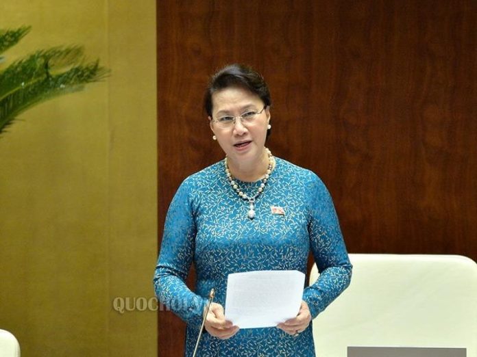 Chủ tịch Quốc hội CSVN Nguyễn Thị Kim Ngân tại phiên họp ngày 11/6/2018. Ảnh: Quốc hội